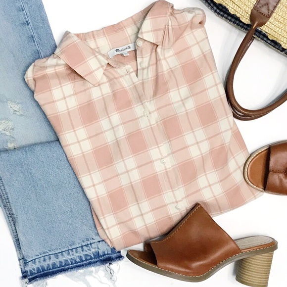 Madewell Tops - MADEWELL • central shirt pink danville plaid